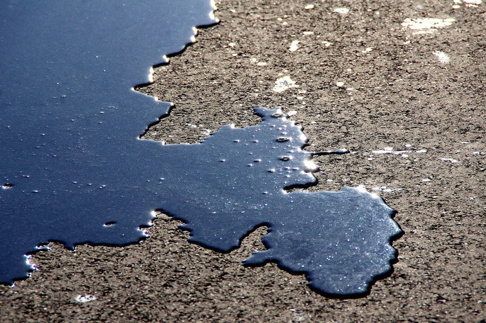 
              A black fluid spill on concrete.